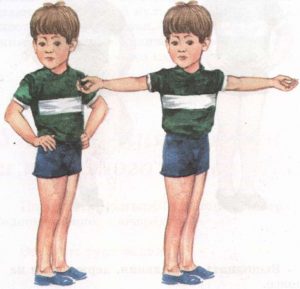 Поворачиваться из стороны в сторону, держа руки на поясе, разводя их в стороны.