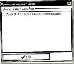Окно проверки корректности графа модели